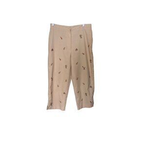 Linen Blend Cropped Pants Tropical Embroidery Siz 10 Elastic Alfred Dunner